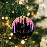 Décoration En Céramique 60 Fabulous birthday black rainbow glitter sparkle<br><div class="desc">Trendy and glamorous for 60th birthday. A classic black background decorated with rainbow colored faux glitter drips, paint dripping look in purple, rose and gold. With the text: 60 and fabulous. Personalize and add a name and age. Golden colored text. The word Fabulous writes with a moderne lettered style script...</div>