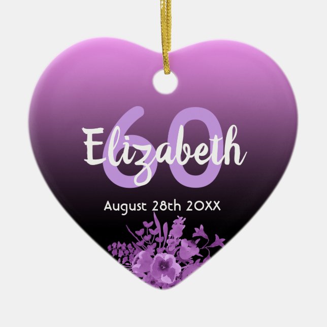 Décoration En Céramique 60e anniversaire violet noir nom floral (Devant)