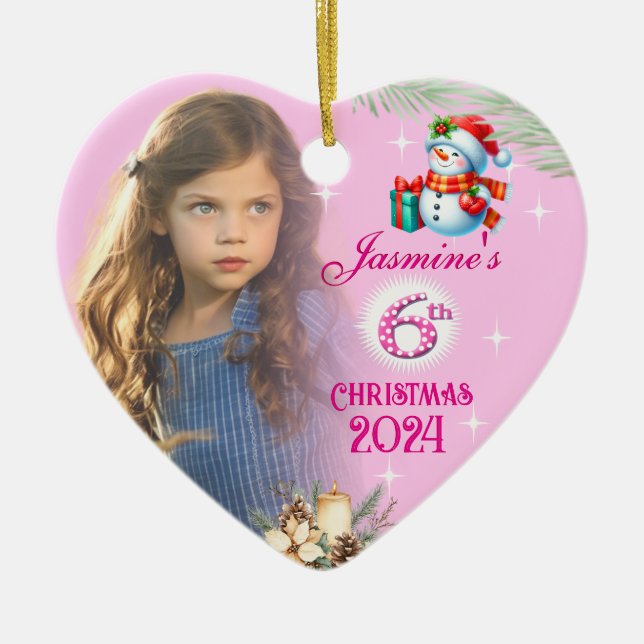 Décoration En Céramique 6th Christmas Personalised Girl Photo Heart Gift  (Devant)