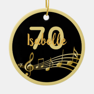 Décoration En Céramique 70e anniversaire noir or musique notes nom