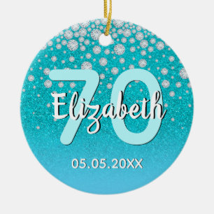 Décoration En Céramique 70e anniversaire turquoise bleu vert parties scint
