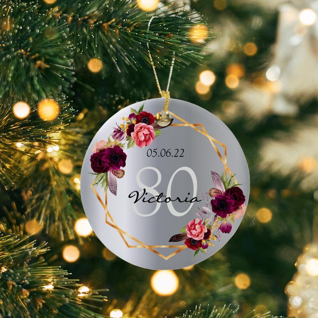 Décoration En Céramique 80e anniversaire flores d'argent géométrique borde (Créateur téléchargé)