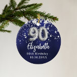 Décoration En Céramique 90e anniversaire marine bleu argent étoiles<br><div class="desc">Une couleur bleu marine arrière - plan avec des étoiles faux argent. La couleur bleue est inégale. Ajouter votre nom,  texte/date</div>