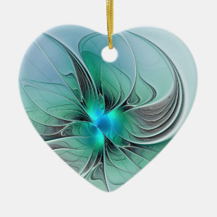 Décoration En Céramique Abstrait Avec Bleu, Moderne Fractal Art Heart