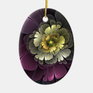Décoration En Céramique Abstrait Purpur moderne Khaki Gris Fleur fractale 