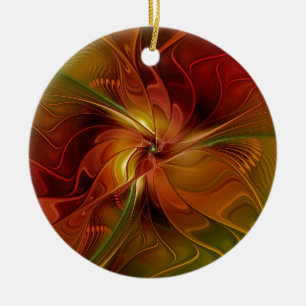 Décoration En Céramique Abstrait Rouge Orange Brown Vert Fractal Art Flowe
