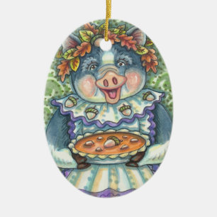 DÉCORATION EN CÉRAMIQUE ACORN & PLAQUE PIE, VACANCES PAYS PIG ORNAMENT