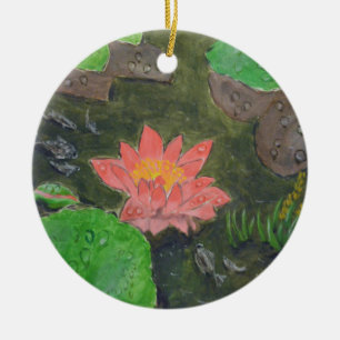 Décoration En Céramique Acrylique sur toile, fleur de lys d'eau rose
