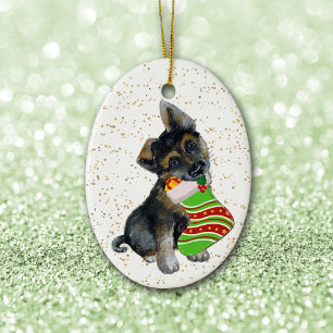 Décoration En Céramique Adorable German Shepherd Puppy Christmas Stocking