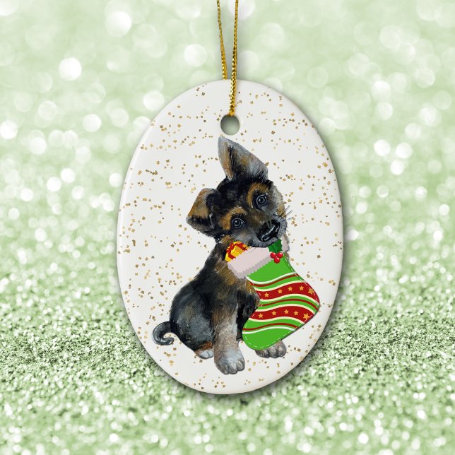 Décoration En Céramique Adorable German Shepherd Puppy Christmas Stocking (Créateur téléchargé)