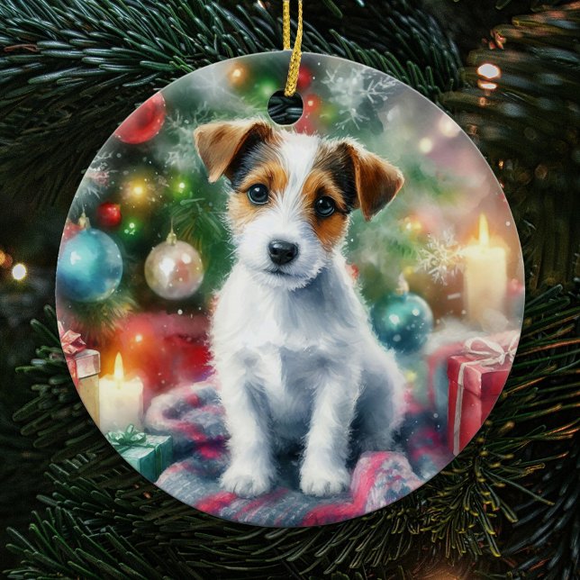 Décoration En Céramique Adorable Jack Russell Terrier Aquarelle Noël (Créateur téléchargé)
