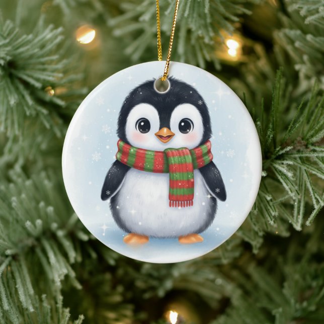 Décoration En Céramique Adorable Penguin in Scarf Icy White Winter (Arbre)