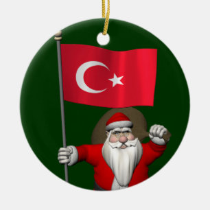 Décoration En Céramique Adorable Père Noël Avec Drapeau De Turquie