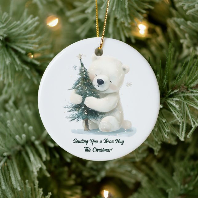 Décoration En Céramique Adorable Polar Bear Hugging Christmas Tree, Cute  (Arbre)