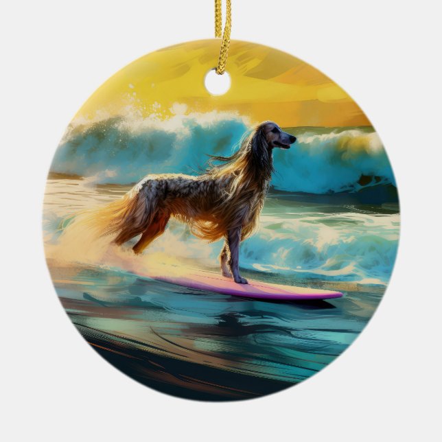Décoration En Céramique Afghan Hound Beach Surf Peinture (Devant)
