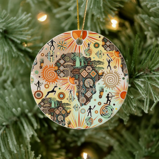 Décoration En Céramique Africa Map Decorative Tribal Elements Pattern (Arbre)