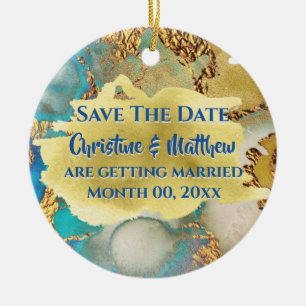 Décoration En Céramique Agate bleu faux or cristal aquarelle photo