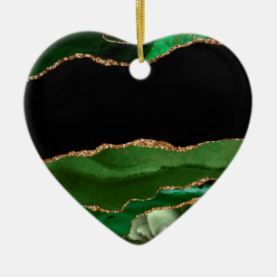 Décoration En Céramique Agate Marbrée Vert Émeraude Pierre Contemporaine
