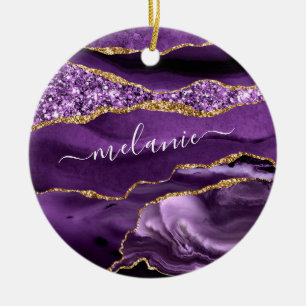 Décoration En Céramique Agate Purple Gold Parties scintillant Votre nom Or