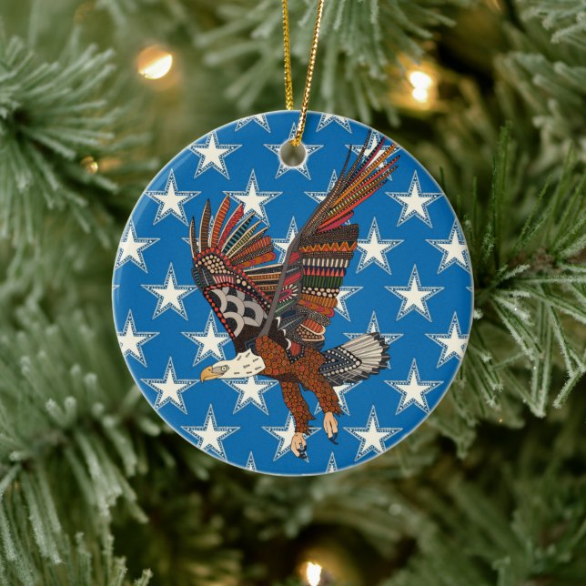 Décoration En Céramique aigle américain bleu (Arbre)