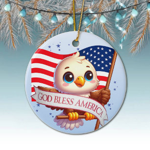 Décoration En Céramique Aigle Dieu bénisse l'Amérique Drapeau USA Patrioti