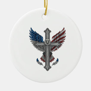 Décoration En Céramique Aigle Patriotique Croix Gravure Vintage Vecteur Dé