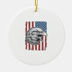 Décoration En Céramique Aigle Patriotique Drapeau Américain Gravure Vintag