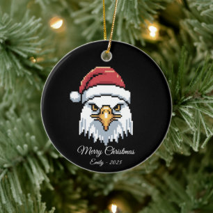 Décoration En Céramique Aigle royal Pixel Art avec chapeau de Père Noël