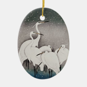 Décoration En Céramique Aigrettes de Koson dans la neige : vintage japonai