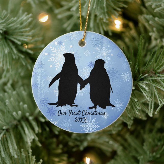 Décoration En Céramique Aimer Penguin Couple Noël (Arbre)