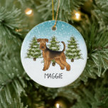 Décoration En Céramique Airedale Terrier Chien Snowy Winter Forest Et Nom<br><div class="desc">L'illustration originale de Destei d'un mignon chien de race Airedale Terrier. Le chien est placé dans une scène hivernale avec trois sapins verts et la chute de neige. L'arrière - plan est un dégradé bleu à blanc qui donne un aspect froid d'hiver. Il y a aussi une zone de texte...</div>