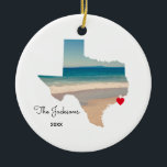 Décoration En Céramique Ajouter votre photo Texas Beach Trip<br><div class="desc">Ajoutez votre propre photo au-dessus de la forme de la carte de l'état du Texas. Si nécessaire, vous pouvez déplacer votre photo en choisissant l'option de démasquage, en la déplaçant un peu, puis en masquant l'image à nouveau dans la forme Texas. Mon échantillon de photo a été pris lors d'un...</div>