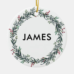 Décoration En Céramique Ajoutez votre nom et votre couronne de Noël Perso