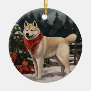 Décoration En Céramique Akita Chien dans Noël de neige