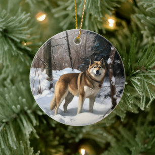 Décoration En Céramique Akita Laissez tomber la neige de Noël