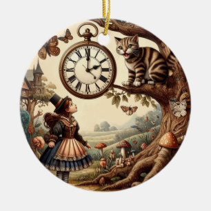 Décoration En Céramique Alice et Chat du Cheshire : Fantaisie merveilleuse