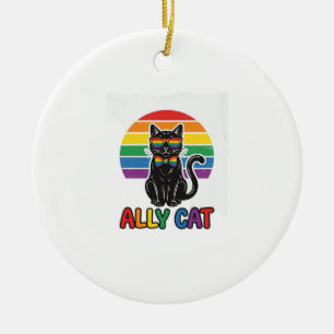 Décoration En Céramique Ally Cat Rainbow Pride Vintage Chat T-Shirt Design