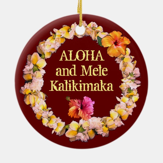 Décoration En Céramique Aloha et Mele Kalikimaka avec un Lei (Dos)