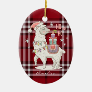 Décoration En Céramique Alpaga Lama à carreaux Tartan Rouge personnalisé