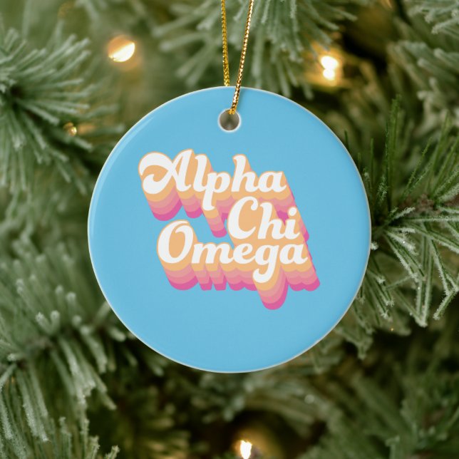 Décoration En Céramique Alpha Chi Omega | Écriture Groovy (Arbre)