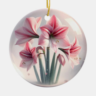 Décoration En Céramique Amaryllis Fleurs blanches roses