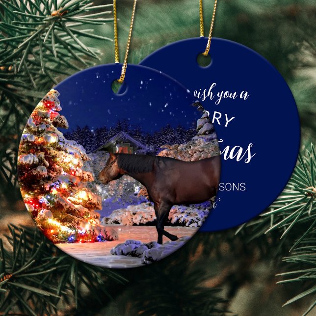 Décoration En Céramique Amateur de cheval sapin de Noël Soirée silencieuse (Horse lover Christmas tree Silent night Ceramic Ornament)