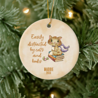 Décoration En Céramique Amateur de livres et de chats 