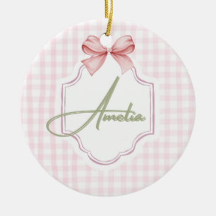 Décoration En Céramique Amelia Personnalisé Pink Bow & En vichy Imprimer