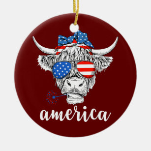 Décoration En Céramique America Cow Heifer USA Flag Patriotics 4th Of