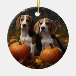 Décoration En Céramique American Anglais Foxhound Puppy Automne Delight