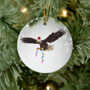 Décoration En Céramique American Bald Eagle USA Santa Hat Animaux animaux 