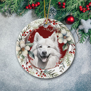 Décoration En Céramique American Eskimo Chien Russe Serre de Noël