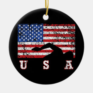 Décoration En Céramique American Flag Swimming USA Cadeau Swim Team Premiu
