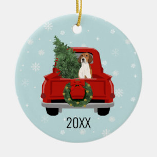Décoration En Céramique American Foxhound Christmas Red Truck